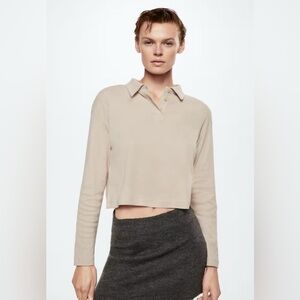 MANGO Polita Polo Long Sleeve Cropped Blouse